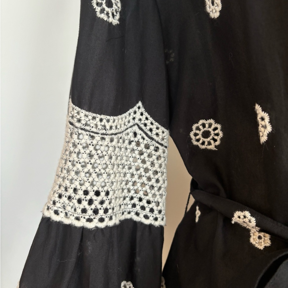 Embroidered Lace Tunic Shirt Dress, Black & Cream by Stera Size Large - Picture 6 of 10